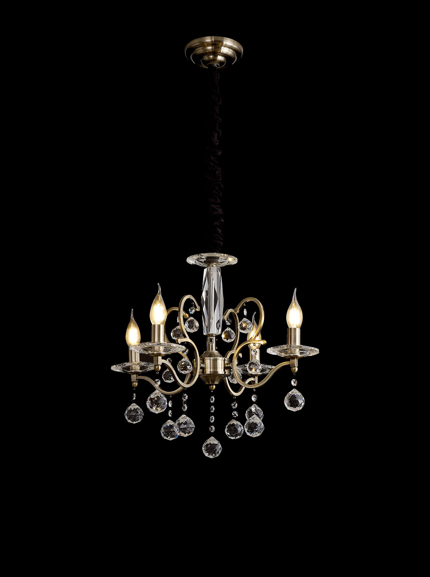 Zinta Antique Brass Crystal Ceiling Lights Diyas Multi Arm Crystal Fittings